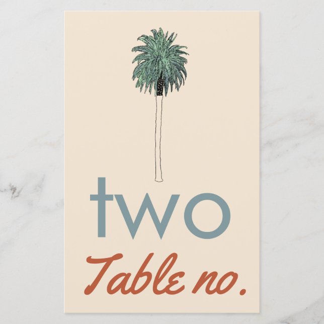 Lámina número de mesa de boda con palmera como marco (Anverso)