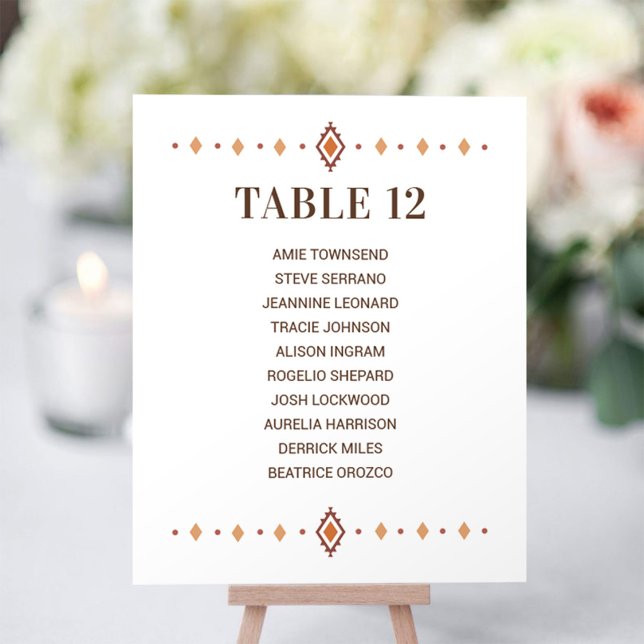 Lámina Número de tabla de Boda occidental con nombres de  (Rustic Western Wedding Table Number with Guest Names)