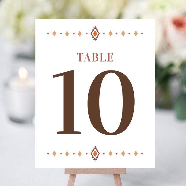 Lámina Número de tabla de Bodas occidentales (Western Wedding Table Number)