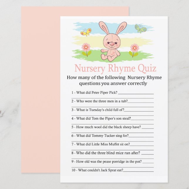 Lámina Nursery Rhyme Prueba de bebé juego de ducha (Anverso / Reverso)