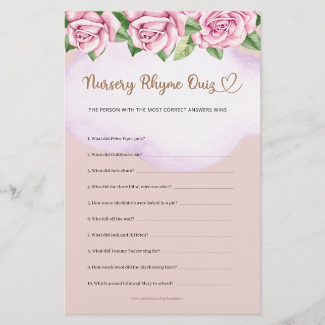 Lámina Nursery Rhyme Prueba Teddy Bear Chica Baby Shower (Anverso)