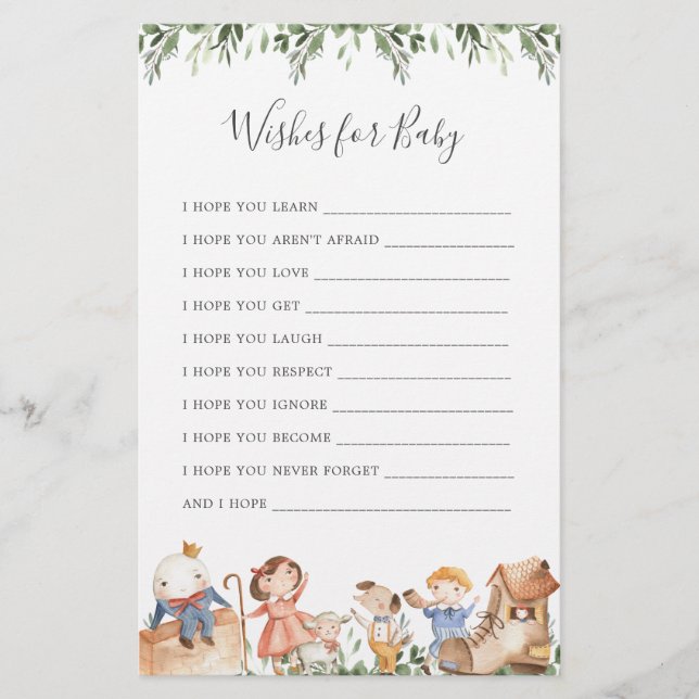 Lámina Nursery Rhymes Baby Shower Desea Un Bebé (Anverso)