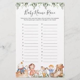 Lámina Nursery Rhymes Baby Shower Nombre Race Game
