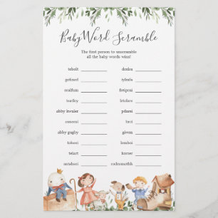 Lámina Nursery Rhymes Baby Shower Word Scramble Game