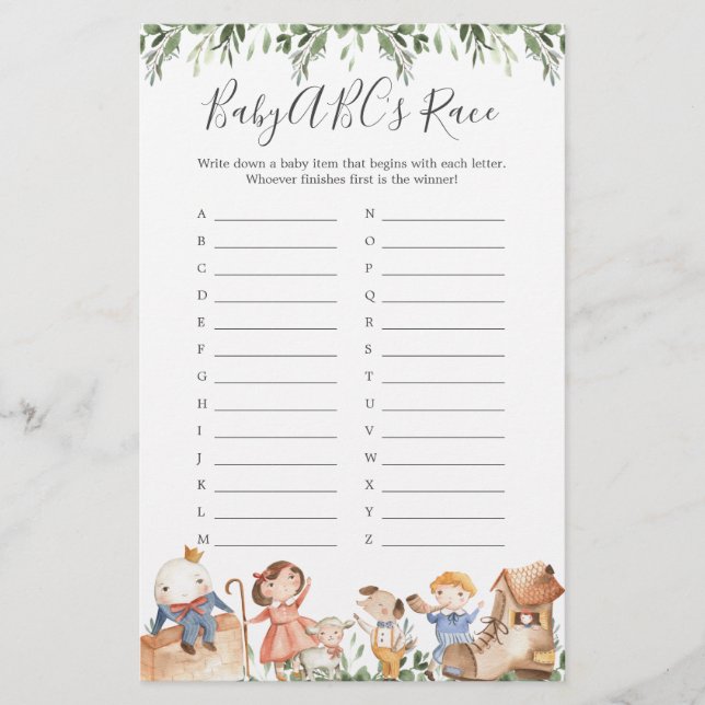 Lámina Nursery rima el juego de la raza de Baby Shower AB (Anverso)