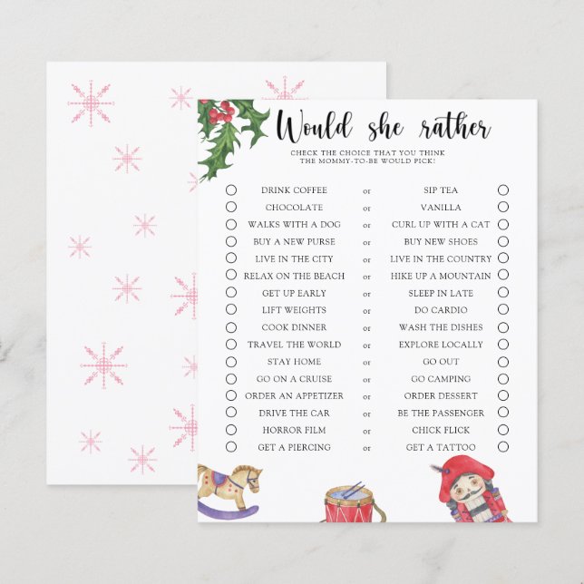 Lámina Nutcracker - Juego de Baby Shower ¿Qué Preferiría  (Anverso / Reverso)