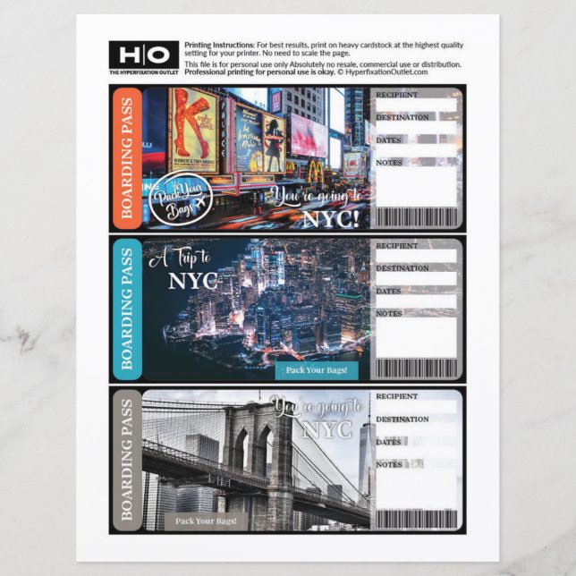 Lámina NYC | Billete de Nueva York para viajes y eventos (Anverso)
