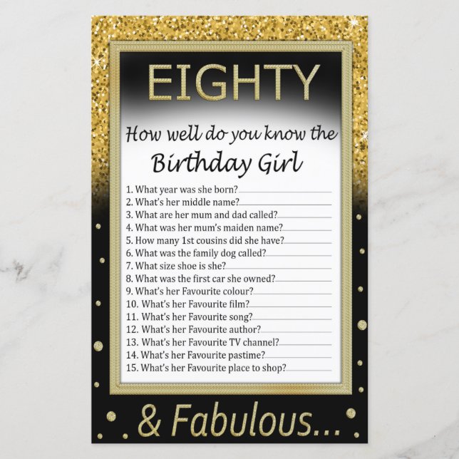 Lámina Ochenta Qué bien conoces al chica de cumpleaños (Anverso)