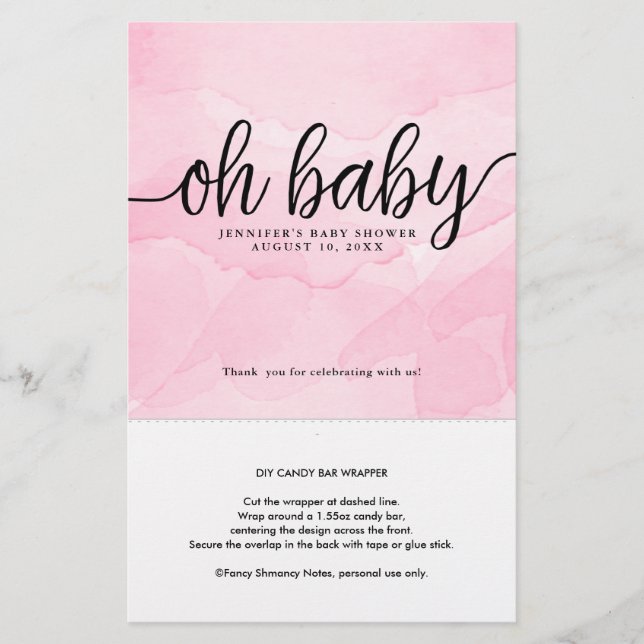 Lámina Oh Baby, Pink Personalized Candy Bar Wrapper (Anverso)