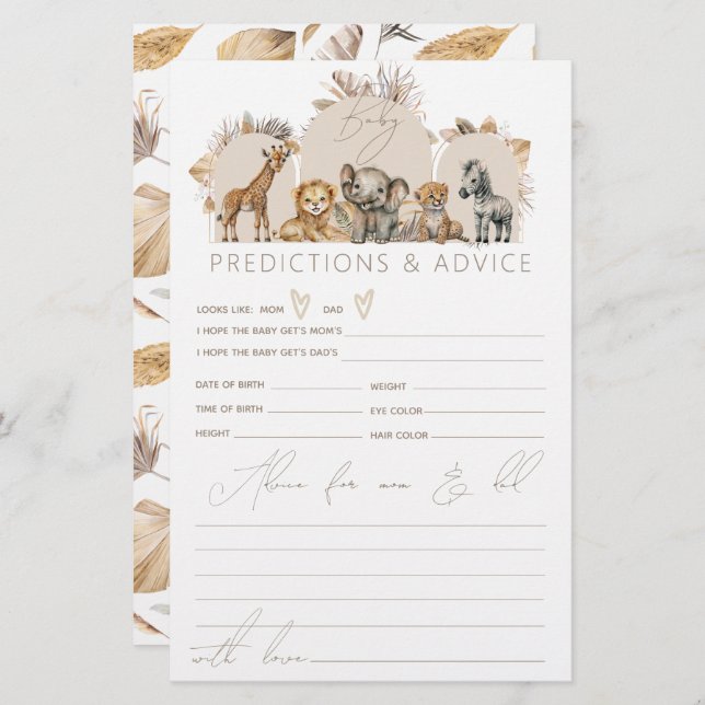 Lámina Oh Baby Safari Animals Boho juego de Baby Shower (Anverso / Reverso)