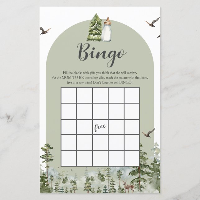 Lámina Oh Boy Adventure Pine Forest Bingo de Baby Shower (Anverso)