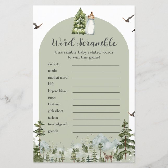 Lámina Oh Boy Adventure Pine Forest Word Scramble Game (Anverso)