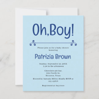 Lámina Oh Boy Blue Baby Shower  Invitation