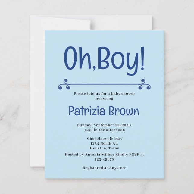 Lámina Oh Boy Blue Baby Shower  Invitation (Anverso)