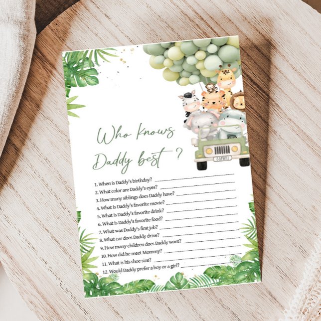 Lámina Oh Boy Jungle Safari Shower Who Knows Daddy Game (Safari Animals Baby Shower Game)