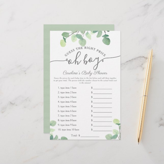 Lámina Oh boy supongo Price Greenery Juego de Baby Shower (Anverso/Reverso In Situ)