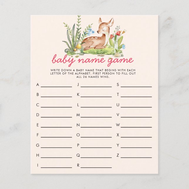 Lámina Oh Deer Baby Name Shower Game (Anverso)