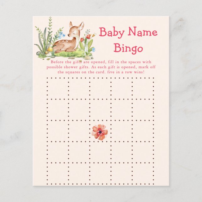 Lámina Oh Deer Baby Shower Game Bingo (Anverso)
