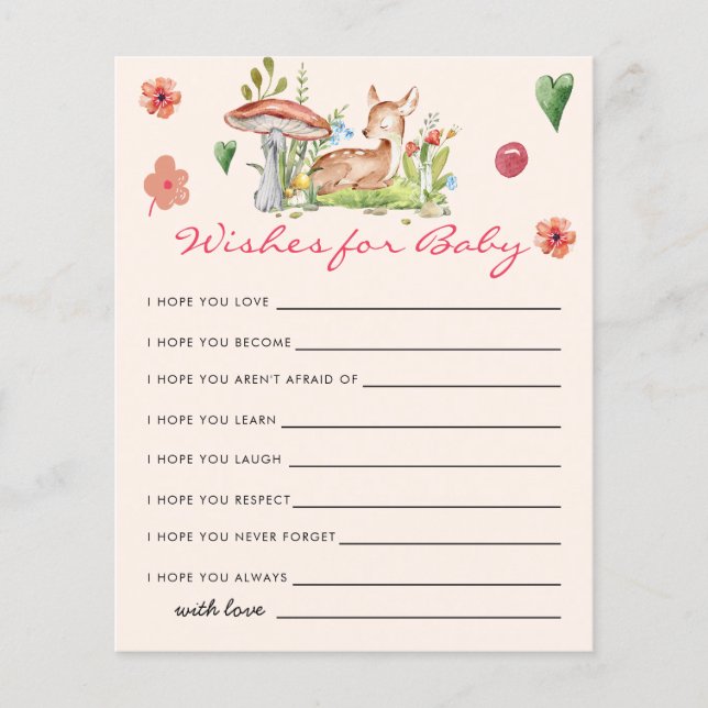 Lámina Oh Deer Baby Shower Game Wings for Baby Card (Anverso)