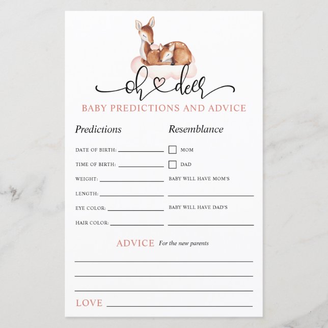 Lámina Oh Deer Pink Cloud Predictions Game (Anverso)