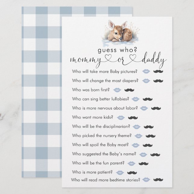 Lámina Oh Deer Woodland Winter Baby Show "Adivina quién"  (Anverso / Reverso)