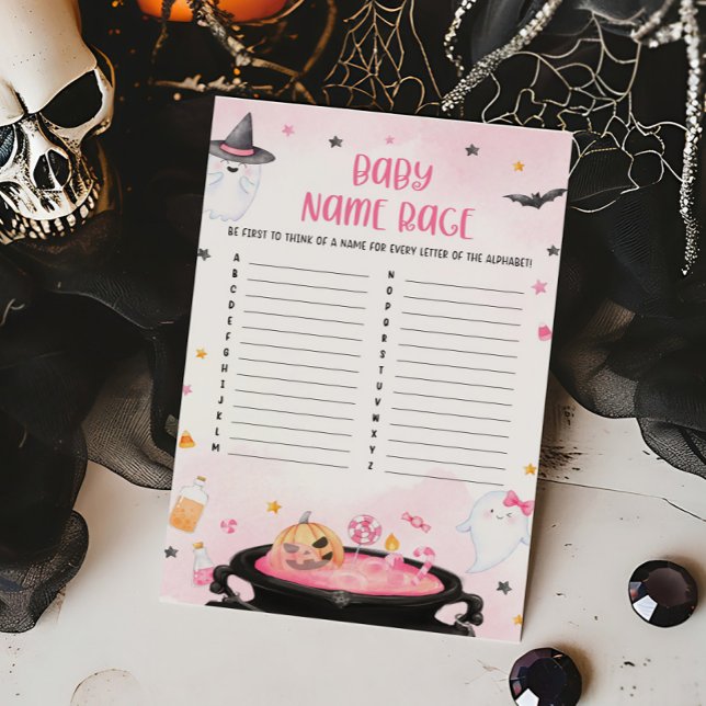 Lámina Oh Sheet Ghoul Halloween Baby Name Race Game (Pink Oh Sheet Baby Shower Baby Name Race Game)