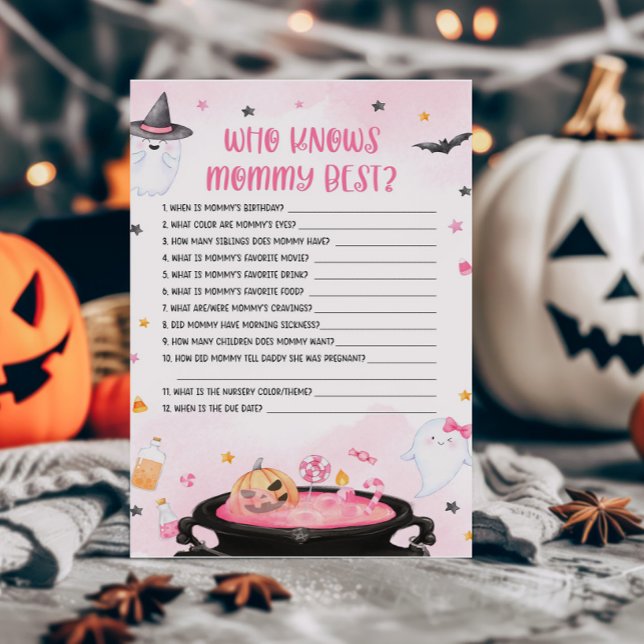 Lámina Oh Sheet Ghoul Halloween Quién conoce a mamá mejor (Pink Oh Sheet Baby Shower Who knows Mommy Best Game)
