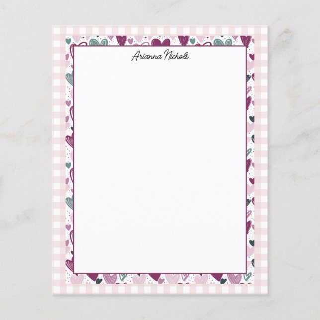Lámina Oh tan lindo Gingham y Hearts Stationery (Anverso)