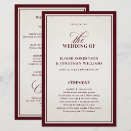 Lámina Old Money Modern Formal Burgundy Wedding Program