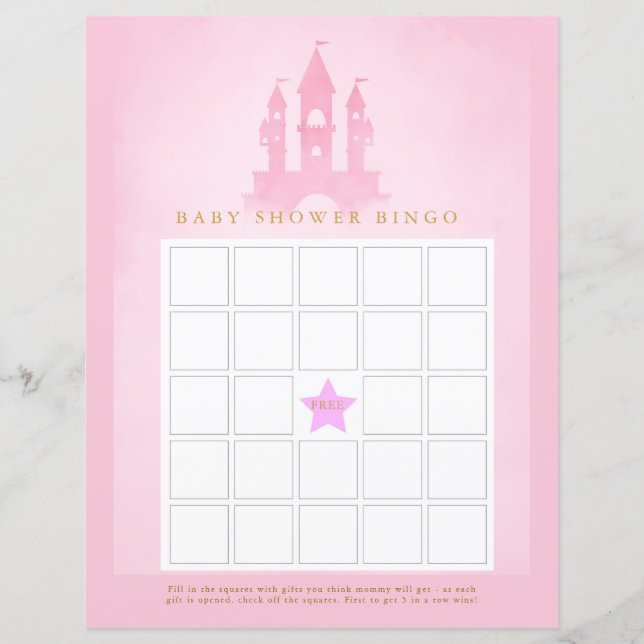 Lámina Once Upon A Time Castle Baby Shower Bingo (Anverso)