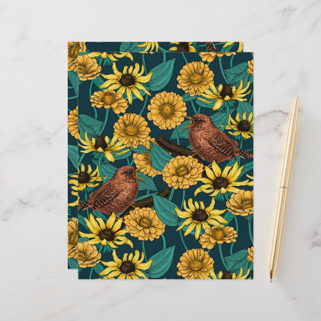 Lámina Ondas y flores en azul oscuro (Anverso/Reverso In Situ)