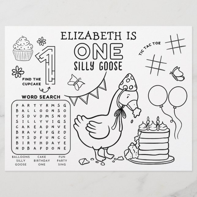 Lámina One Silly Goose First Birthday Activity Placemat (Anverso)