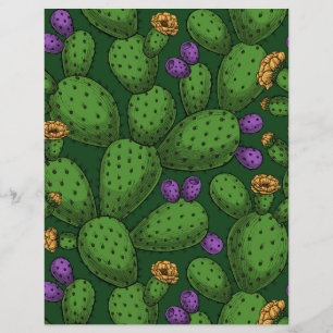 Lámina Opuntia floreciendo sobre verde oscuro