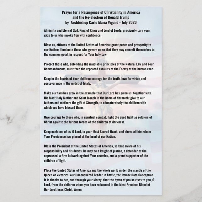 Lámina Oración por el presidente Trump y Estados Unidos - (Anverso)