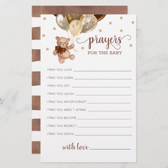 Lámina Oraciones editables para Baby Shower Teddy Bear (Anverso / Reverso)