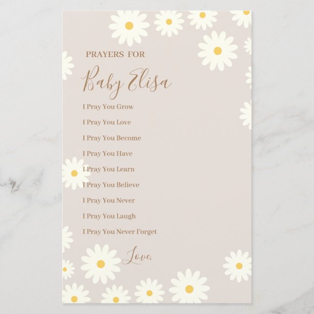 Lámina Oraciones Florales Bohemain Daisy para el bebé (Anverso)