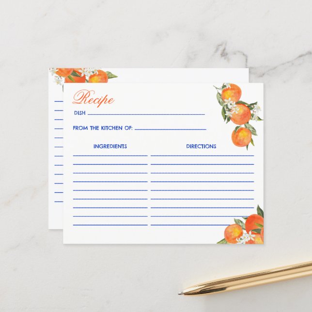 Lámina Orange blue azulejo talavera tiles recipe card (Anverso/Reverso In Situ)