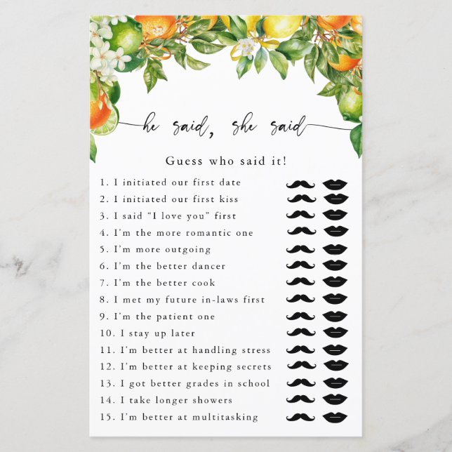 Lámina Orange Lemon Citrus Dijo Que Dijo Juego (Anverso)