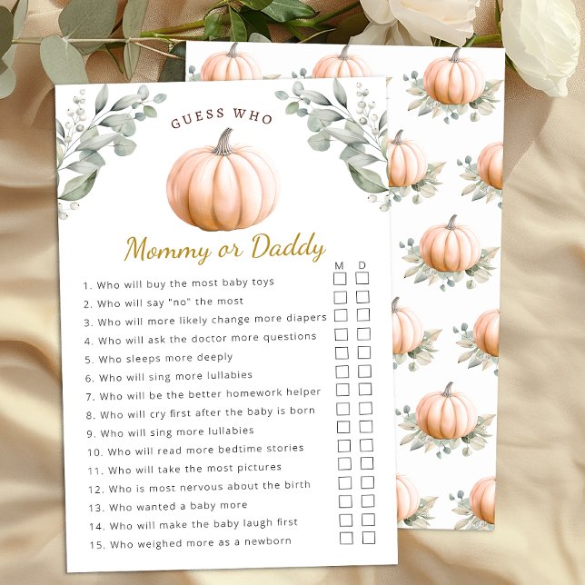Lámina Orange Pumpkin Fall Baby Shower Mommy or Daddy (Mommy or Daddy Baby Shower Activity)