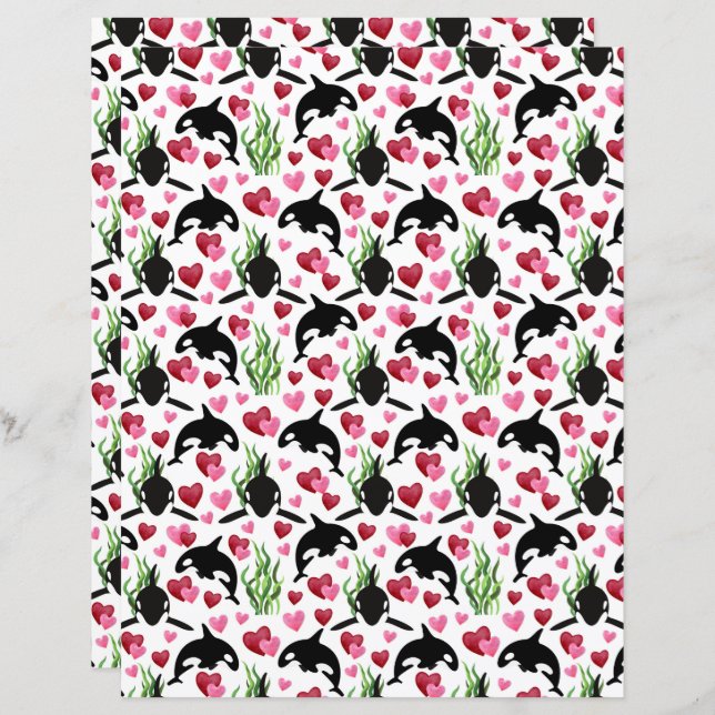 Lámina Orca Valentines Scrapbook Paper (Anverso / Reverso)