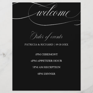 Lámina Orden de Eventos de Boda Chic Negro y Blanco