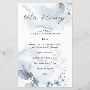 Lámina Orden de la Ceremonia Wispy Dusty Blue Foliage