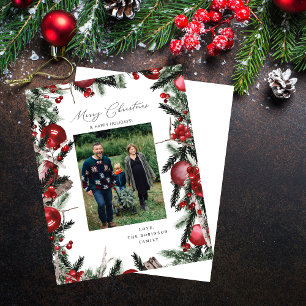 Lámina Ornamentos rojos presupuestales y foto navideña de