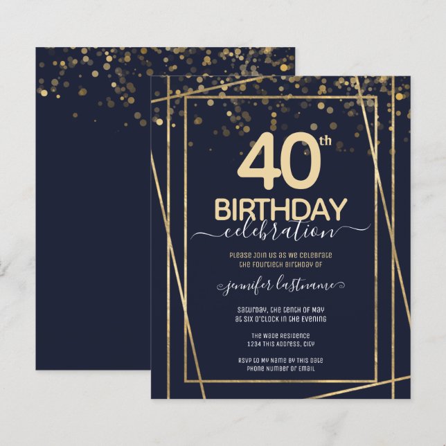 Lámina Oro 40.ª invitación al presupuesto Fiesta por cump (Anverso / Reverso)
