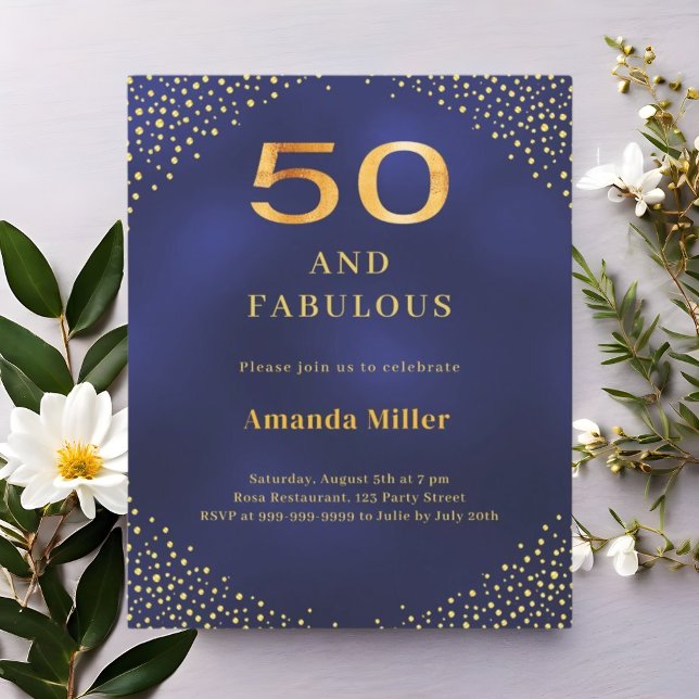 Lámina Oro azul marino 50.ª fabulosa invitación de cumple (Subido por el creador)