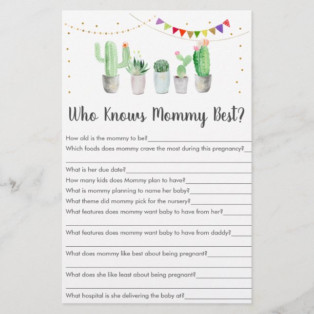 Lámina Oro Fiesta Cactus que conoce a mamá mejor juego (Anverso)