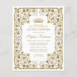 Lámina Oro Floral Blanco Presupuesto Tiara Quinceanera