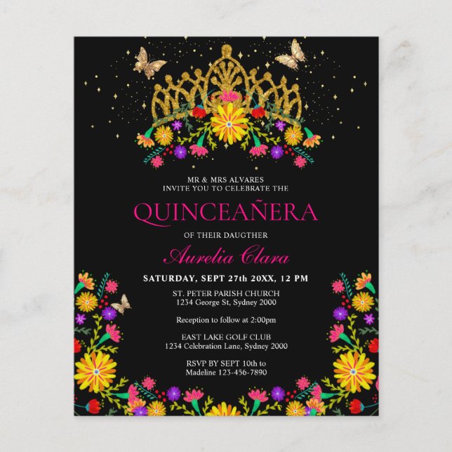 Lámina Oro floral mexicano de presupuesto Tiara Quinceane (Anverso)