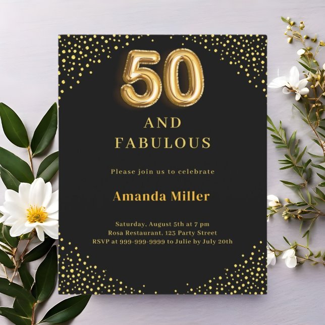 Lámina Oro negro 50.ª fabulosa invitación para el cumplea (Subido por el creador)