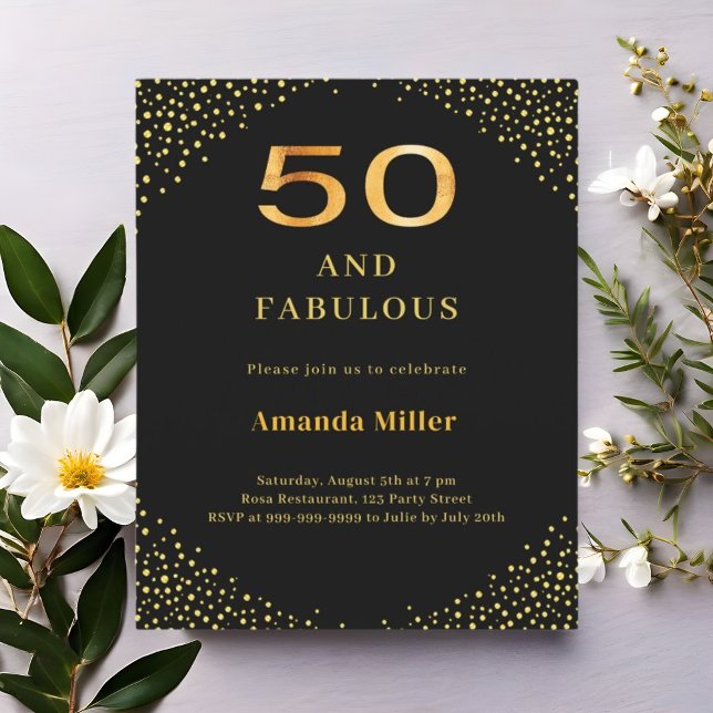 Lámina Oro negro 50.ª fabulosa invitación para el cumplea (Subido por el creador)